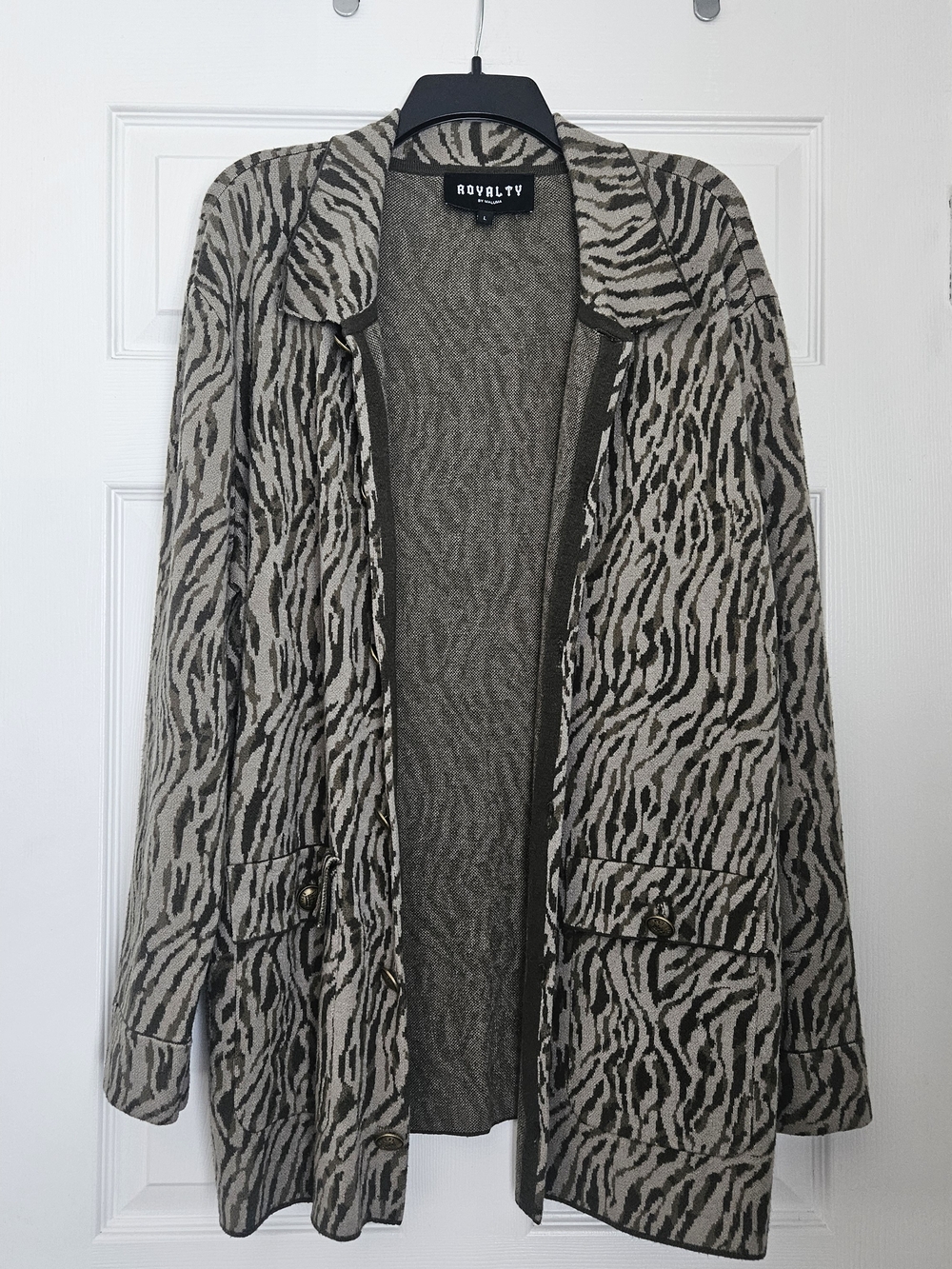 Royalty Open Zebra-Print Cardigan Jacket - Gray & Cream